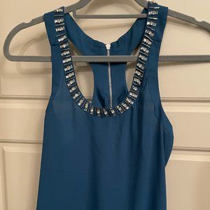 Express - Extra Small XS - Sea Blue Racerback Tank Top with Rhinestone Detail